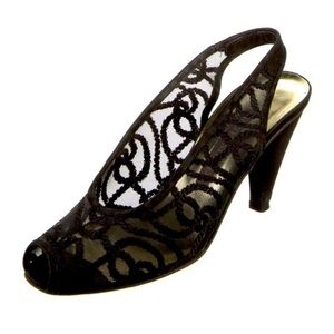 Vintage 1990s Walter Steiger Black Lace Slingback Heels Whimsigoth Retro Glam 8